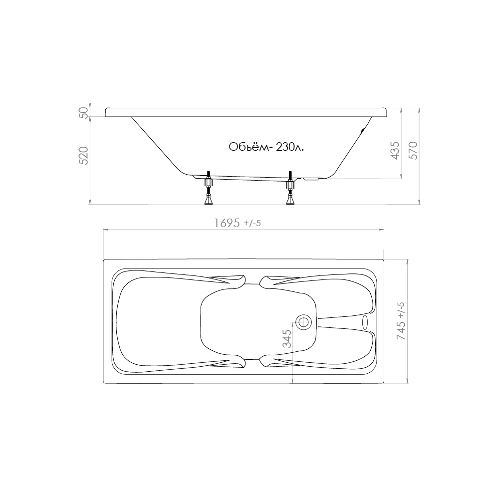 Приобрести тритон ванна акриловая стандарт 170х75 см, прямоугольная н0000099507