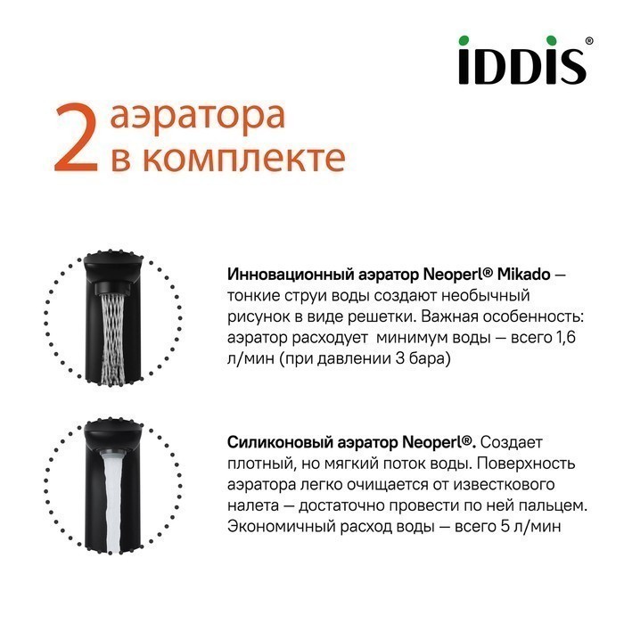 Приобрести iddis смеситель для раковины slide push control 182мм, черный матовый sliblbti01