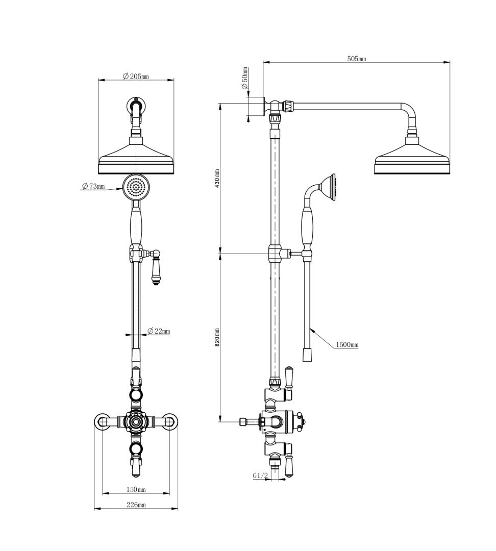 Приобрести душевая система с термостатом wonzon & woghand retro, темный графит (ww-b3041-bgg)