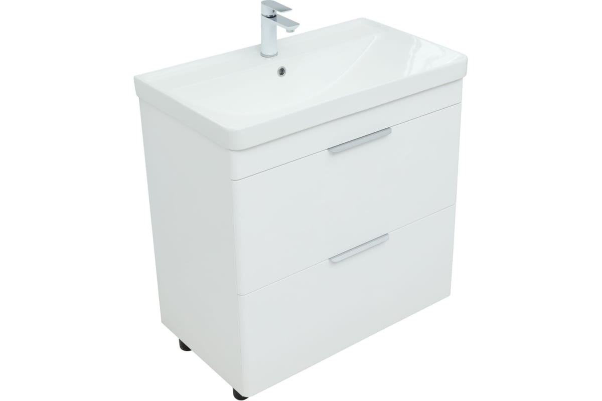 Приобрести aquanet тумба с раковиной ирис new 81 см, белая глянец (2 ящика, ножки)