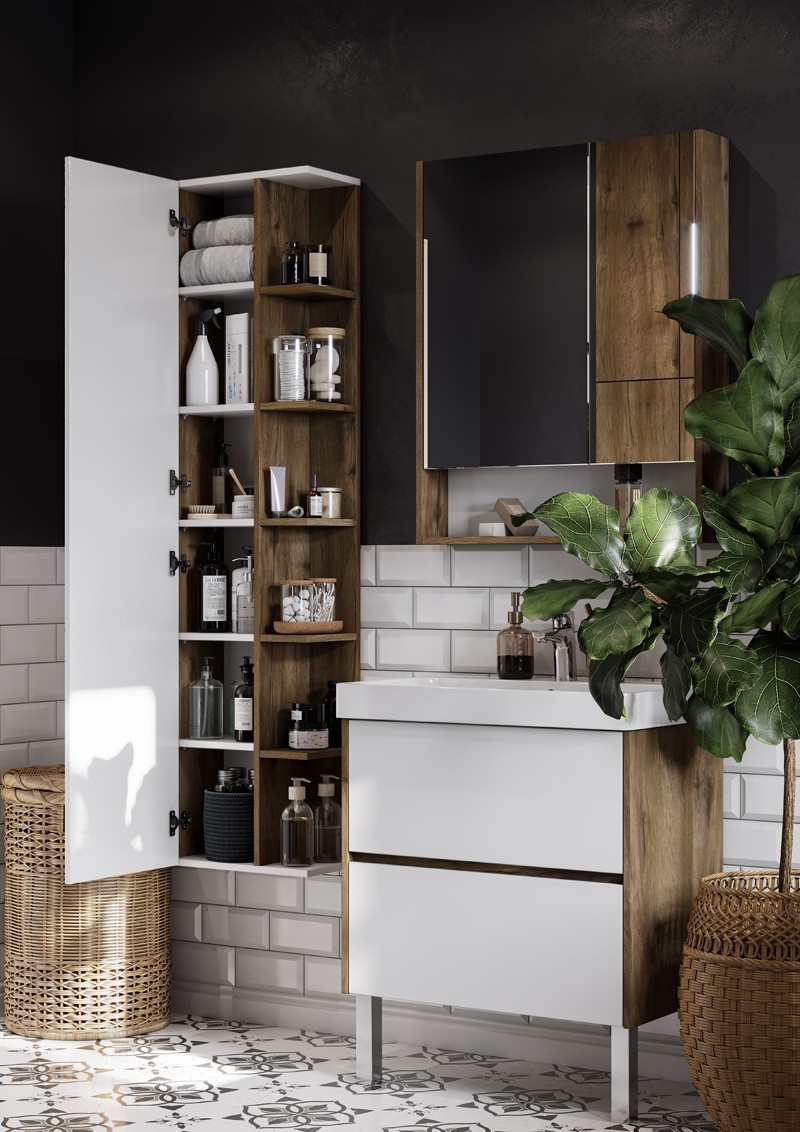 Приобрести акватон пенал напольный сканди с зеркалом белый, дуб рустикальный