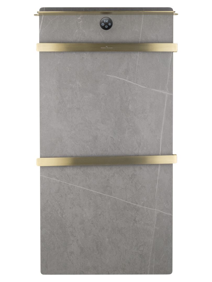 Приобрести полотенцесушитель электрический с каменной плитой серый мрамор wonzon & woghand stuttgart, брашированное золото (ww-a504g-bg)
