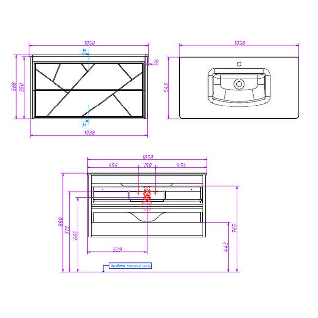 Приобрести caprigo тумба с раковиной tibet - lotto 105 см, голубая, эмаль