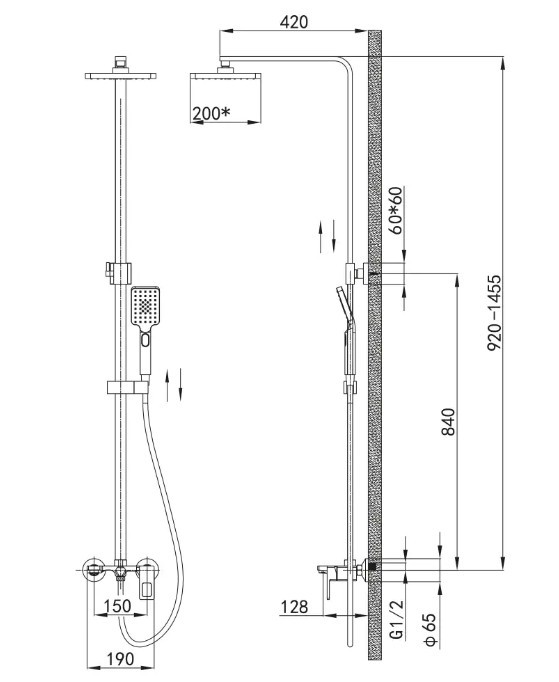 Приобрести душевая система vieir sera 1455 мм, черный v353562c