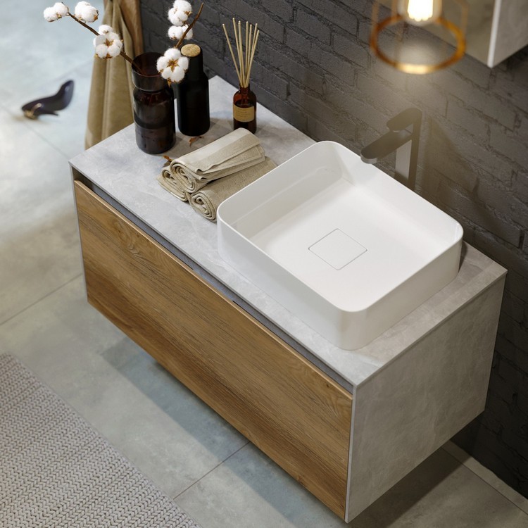 Приобрести тумба подвесная aqwella mobi со столешницей 100 см, дуб балтийский mob0110w+mob0710db