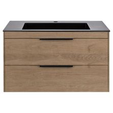 Vincea Тумба подвесная Chiara 80 см, дуб натуральный с черной раковиной VMC-2C2800NO;VCB-13800B