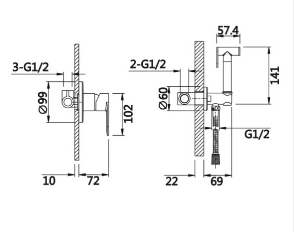 Приобрести смеситель с гигиеническим душем, встраиваемый vieir laconic, хром v013552