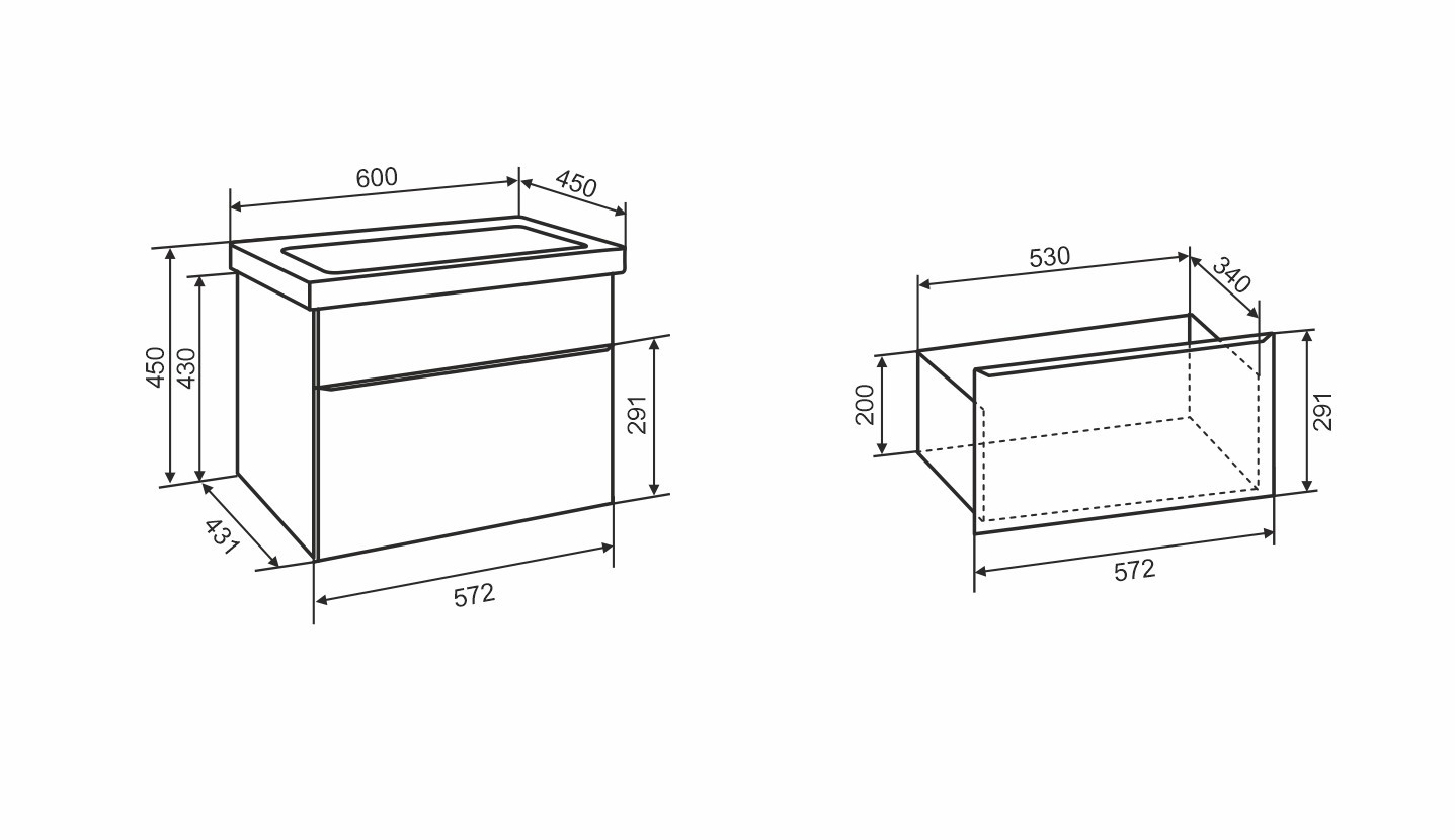 Приобрести aqua de marco тумба подвесная с раковиной axioma 60см, один ящик, белый 2060wgaxi/h; s-um-com60/1-w