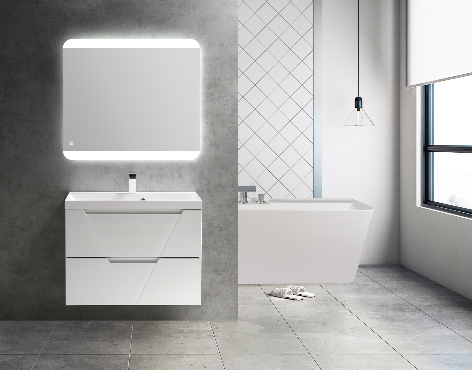 Приобрести belbagno тумба с раковиной vittoria 80 см, подвесная bianco opaco, белая раковина