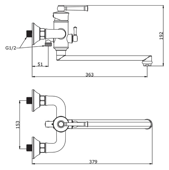 Приобрести cмеситель для ванны vieir giorno 379 мм, хром v273541