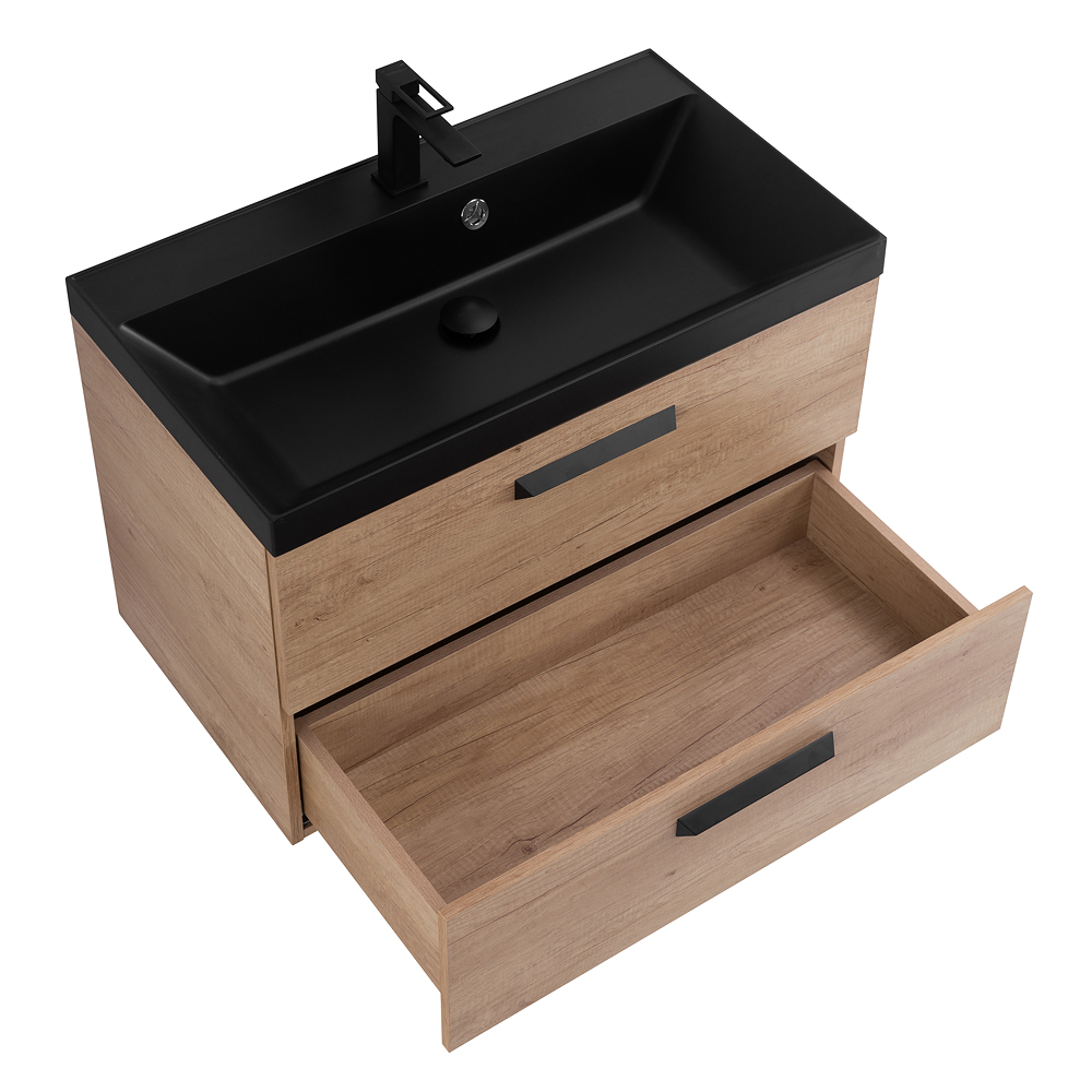 Приобрести belbagno тумба с раковиной aurora 80 см, подвесная rovere nebrasca nature, чёрная раковина