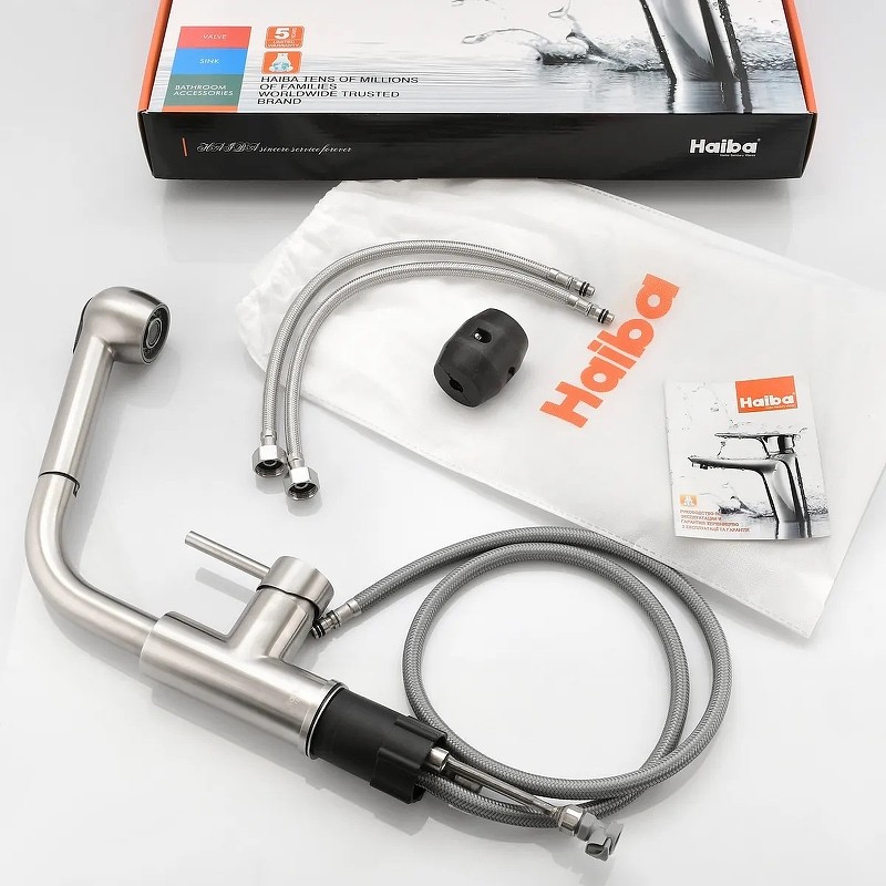 Приобрести haiba смеситель для кухни 320мм с выдвижной лейкой, нержавеющая сталь hb70304-2