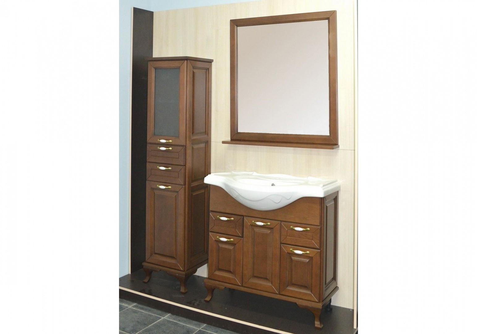 Приобрести loranto тумба напольная с раковиной пандора 80 см, орех, массив бук 561738.01.012