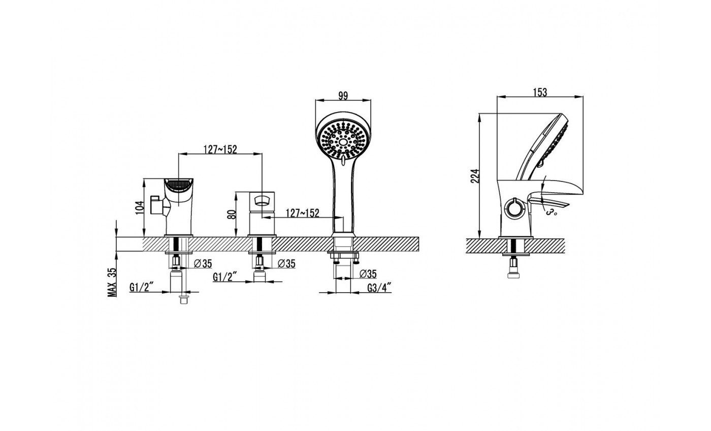 Приобрести lemark смеситель на борт ванны atlantiss, 3 отверстие, хром lm3245c