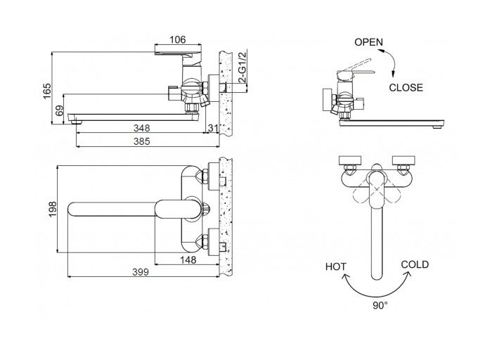 Приобрести смеситель для ванны bravat opal f6125183cp-02l-rus