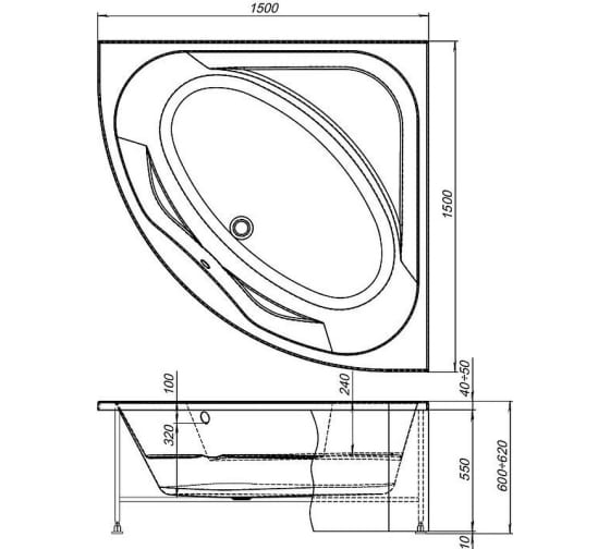 Приобрести aquanet каркас для акриловой ванны, сварной vista 150x150 см
