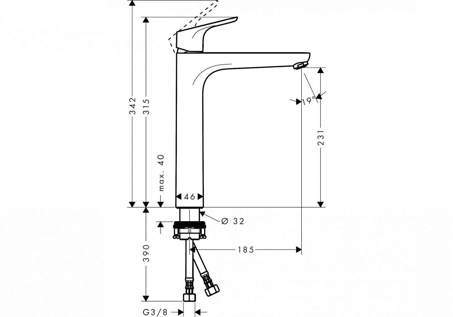 Приобрести 31532000 focus смеситель для раковины 230, однорычажный, без донного клапана