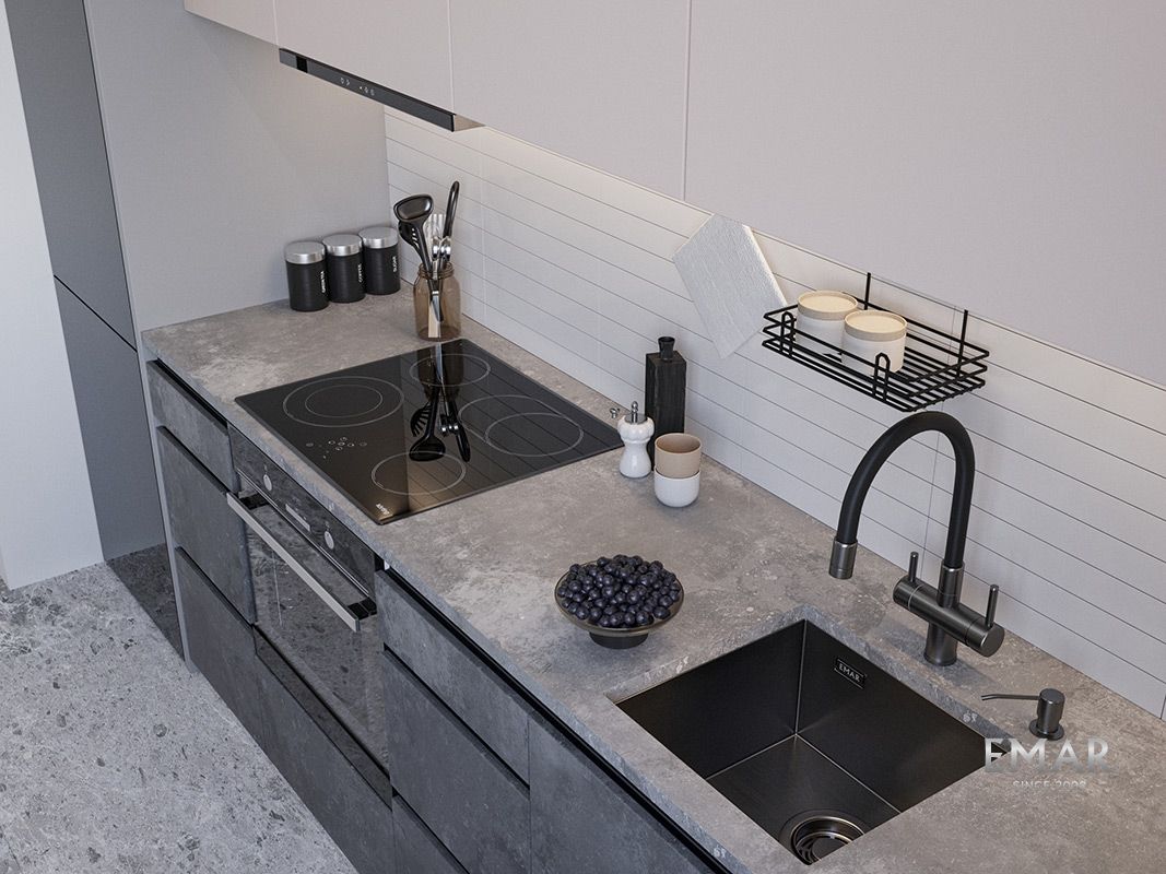 Приобрести emar кухонная мойка 44х42 см, графит emb-131a pvd nano dark