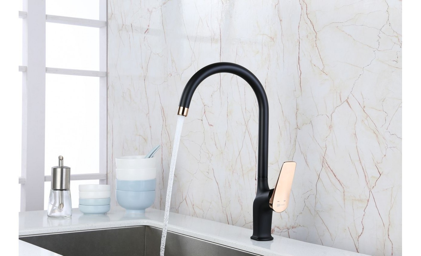 Приобрести lemark смеситель для кухни bronx с поворотным изливом, черный\золото lm3705blr