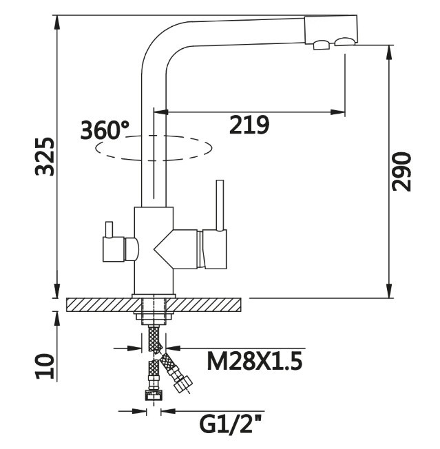 Приобрести смеситель для кухни vieir kitchen 325 мм, с подключением к фильтру, черный v15002c2