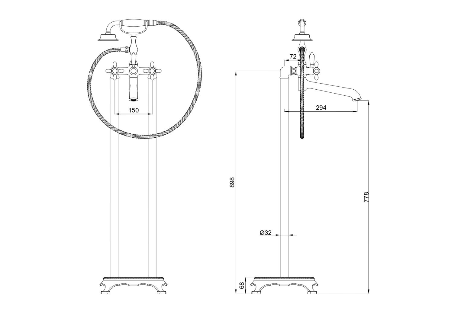 Приобрести смесители напольные для ванн и раковин wonzon & woghand retro, черный матовый (ww-88649020-mb)