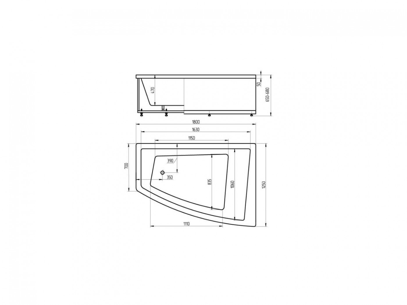 Приобрести акриловая ванна асимметричная aquatek оракул l 180x125 см