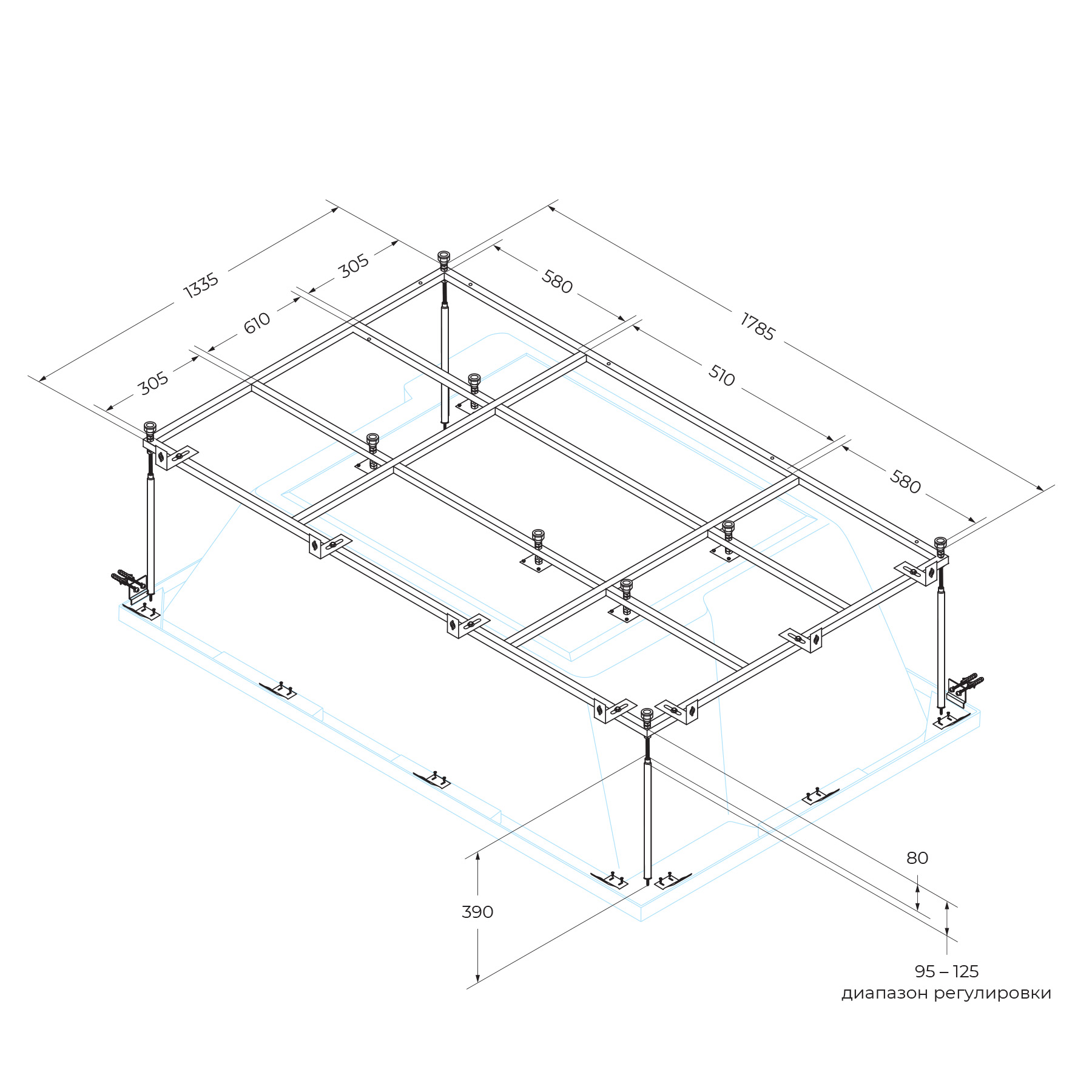 Приобрести cezares металлический каркас для акриловой ванны plane_duo 190х145 см plane_duo-mf