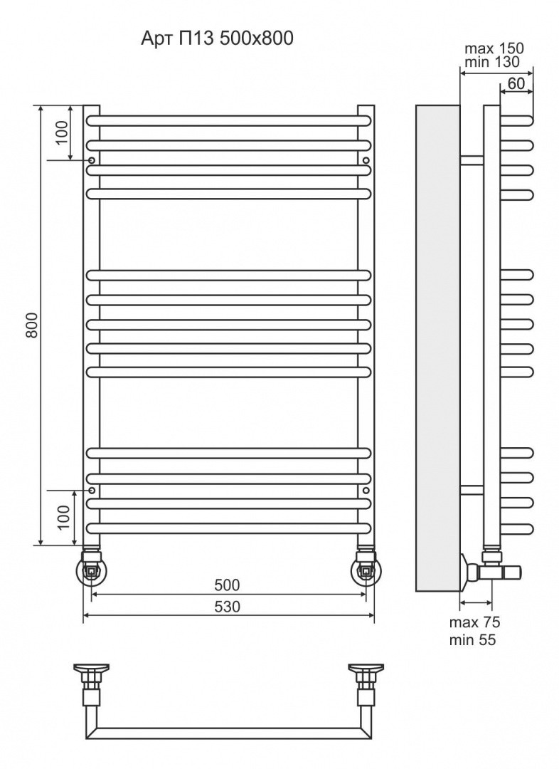 Приобрести полотенцесушитель 500х800 мм водяной terminus арт п13, хром 4670078513373