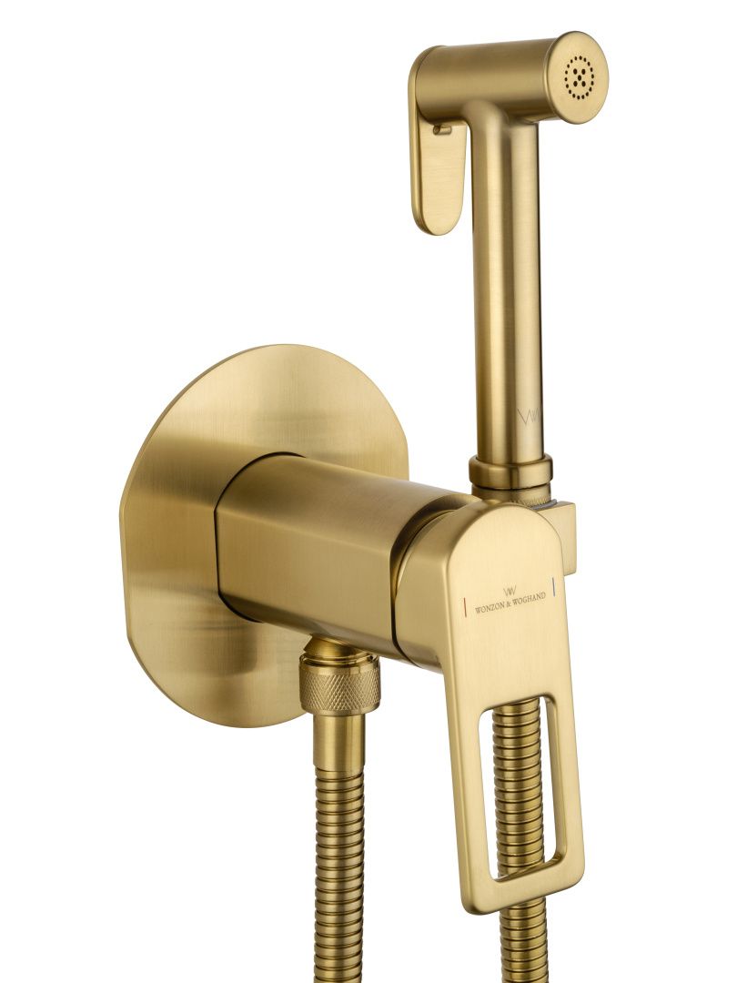 Приобрести смеситель с гигиеническим душем встраиваемый wonzon & woghand frame, брашированное золото (ww-88829010-bg)