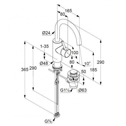 Приобрести kludi bozz однорычажный смеситель на умывальник; управление сбоку