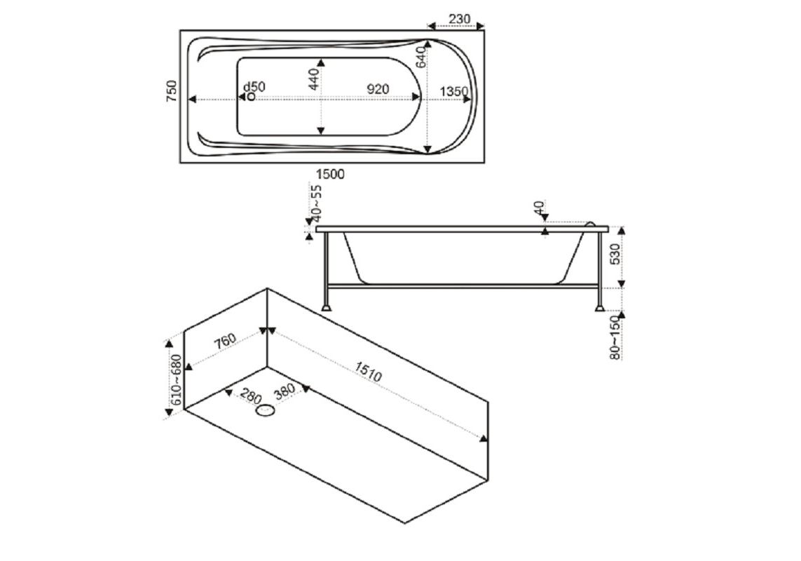 Приобрести bas акриловая ванна бриз 150*75