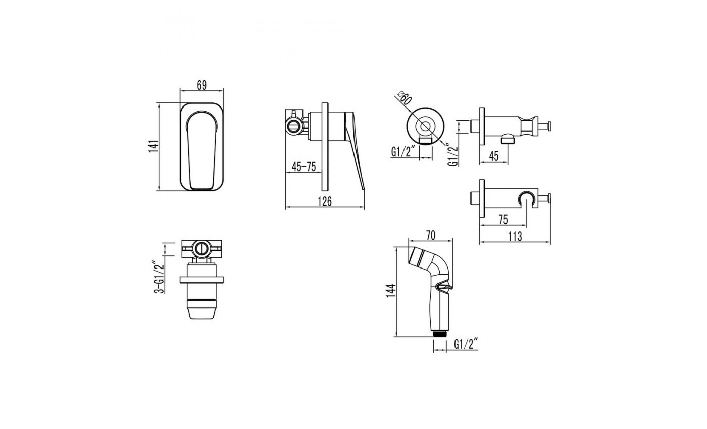 Приобрести lemark смеситель bronx с гигиеническим душем, скрытый монтаж, графит lm3719gm