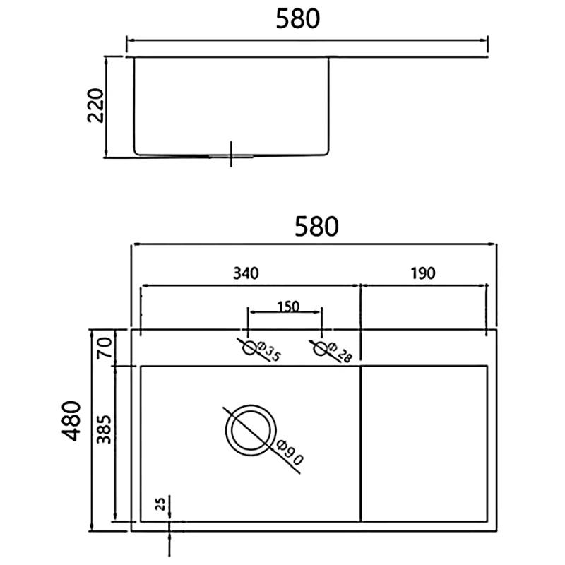 Приобрести gerhans кухонная мойка 58х48 см, левосторонняя, графит
