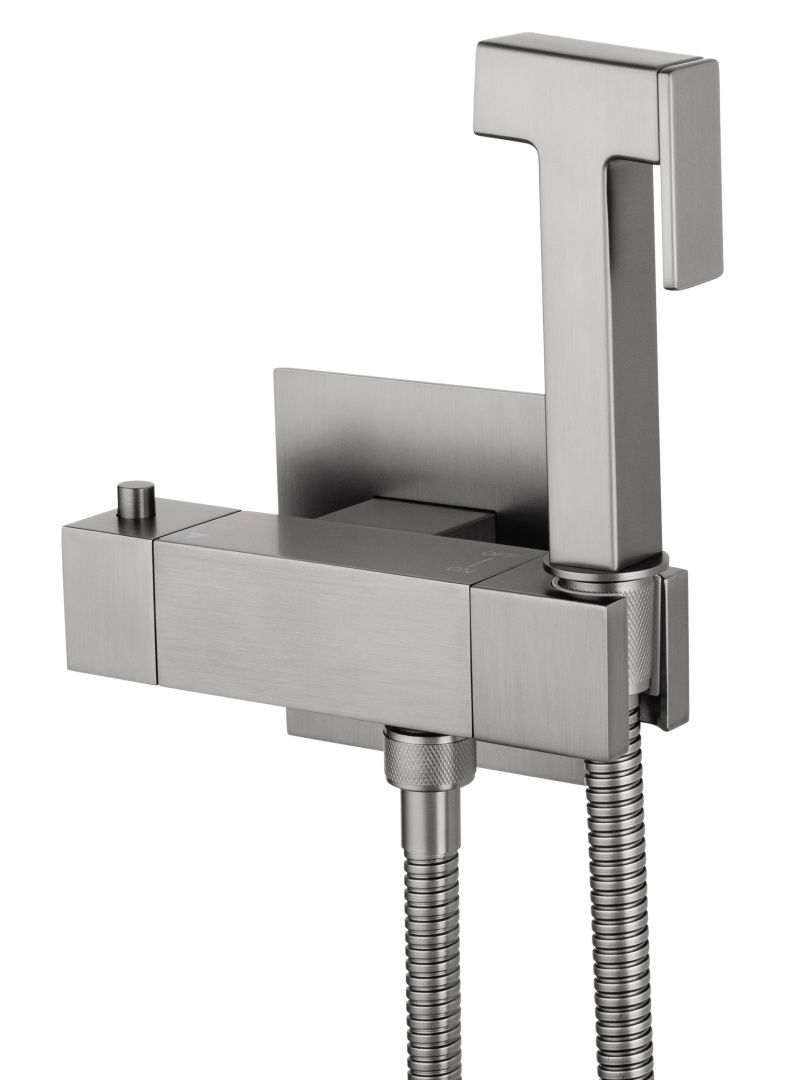 Приобрести смеситель с гигиеническим душем и термостатом встраиваемый wonzon & woghand, темный графит (ww-88819903-bgm)