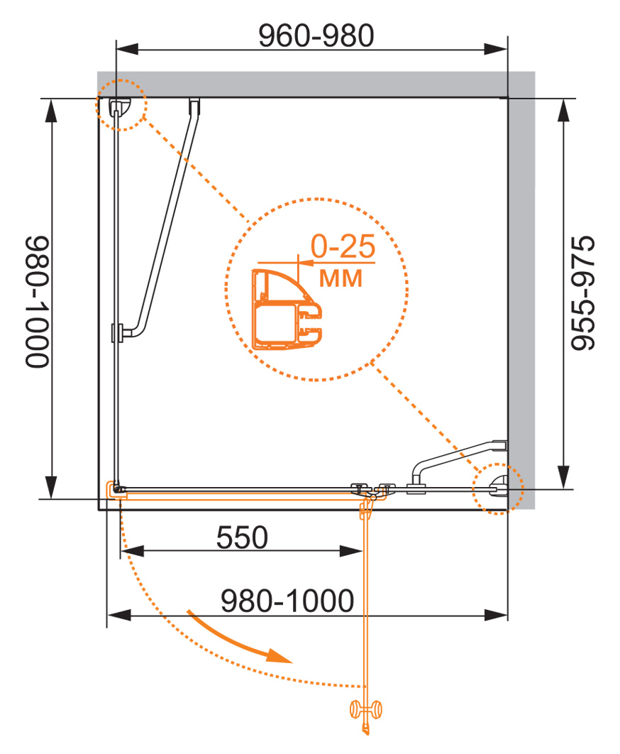 Приобрести cezares душевое ограждение verona 100х100 см, хром verona-w-a-1-100-p-cr-r