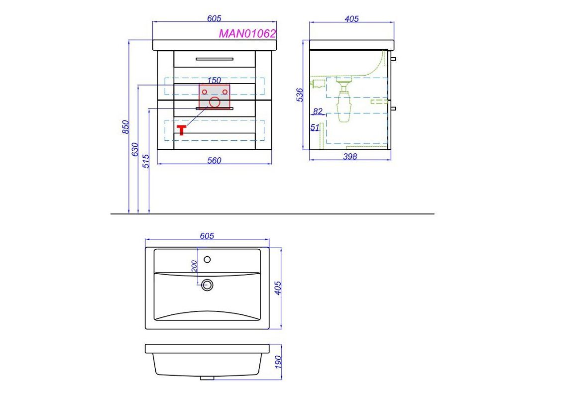 Приобрести тумба подвесная с раковиной aqwella манчестер 60 см man01062