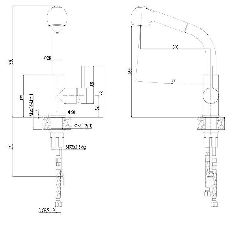Приобрести haiba смеситель для кухни 320мм с выдвижной лейкой, нержавеющая сталь hb70304-2