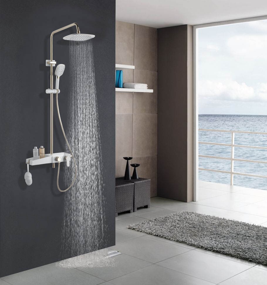 Приобрести душевая система azario с поворотным изливом, керамический картридж, белый/золото