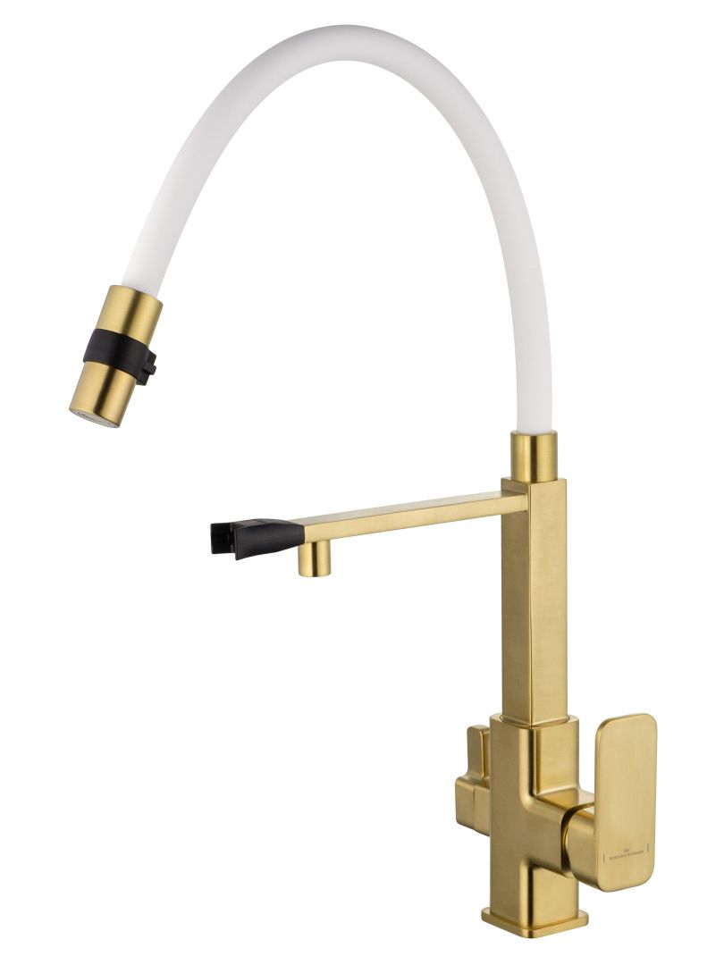 Приобрести смеситель для кухни с гибким изливом и подключением фильтра wonzon & woghand, брашированное золото (ww-88458012-bg（mw))