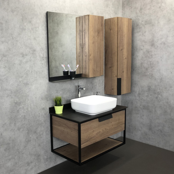 Приобрести сomforty тумба со столешницей "кёльн-90-1", дуб темный с черной столешницей и раковиной