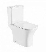 Azario Напольный унитаз-компакт Fretta Square, безободковый, c крышкой с микролифтом AZ-1215 + AZ-1216