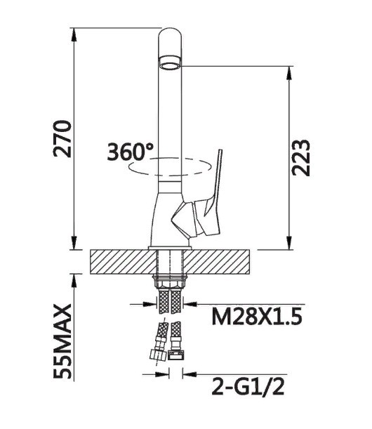 Приобрести смеситель для кухни vieir welta с гибким изливом, черный\хром v023521с