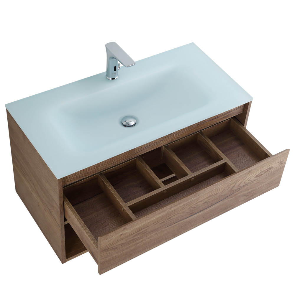 Приобрести belbagno тумба c раковиной kraft 100 см, с одним ящиком и полкой, подвесная rovere tabacco, белая раковина