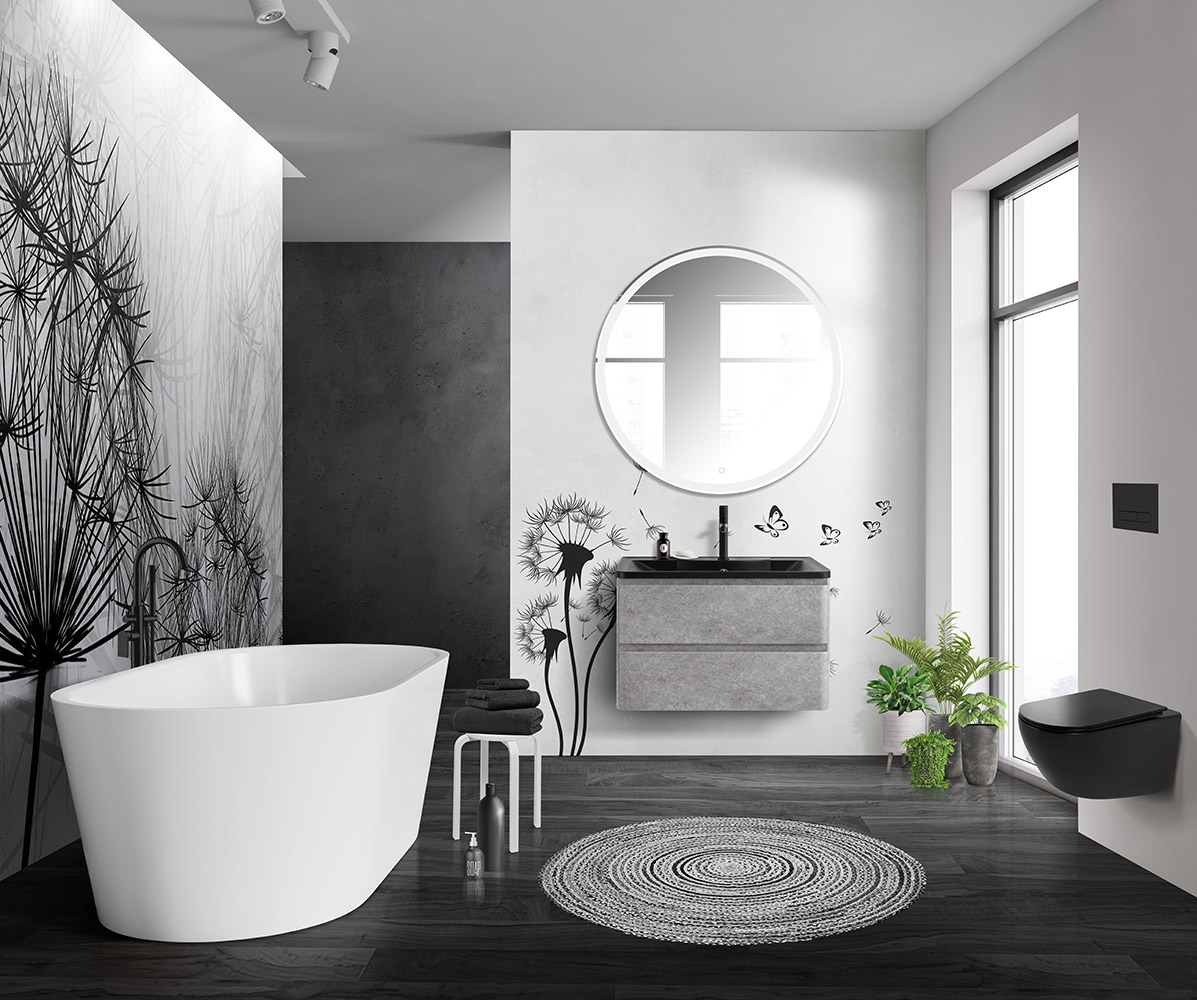 Приобрести belbagno тумба с раковиной albano 80 см, подвесная cemento verona grigio, чёрная раковина