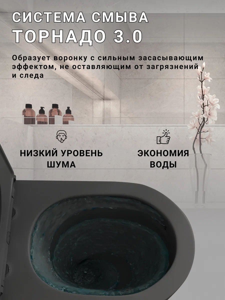 Приобрести sintesi подвесной безободковый унитаз evi tornado 3.0 черный матовый с крышкой-сиденьем дюропласт, микролифт