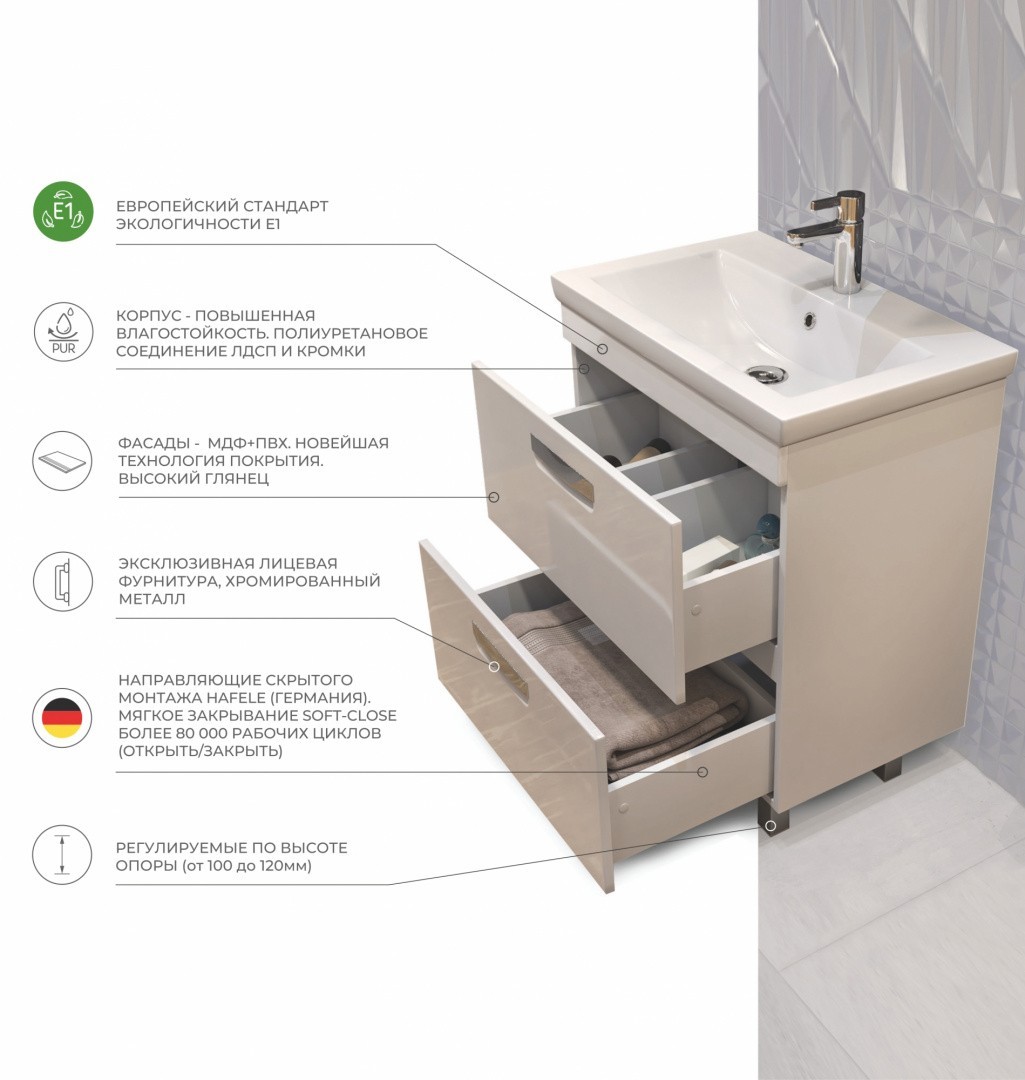 Приобрести vigo тумба с раковиной plaza 60см, 2 ящика, напольная, белая tn.pla.fos.60.2y
