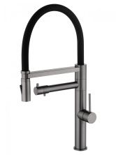 Смеситель для кухни с гибким изливом и подключением фильтра WONZON & WOGHAND, Темный графит (WW-88458007-BGM)