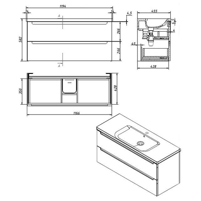 Приобрести caprigo тумба с раковиной termin-albero 120 см, дюна, шпон