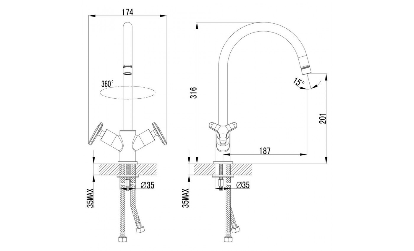 Приобрести lemark смеситель для кухни plus spirit с поворотным изливом, двухвентильный, хром lm1905c