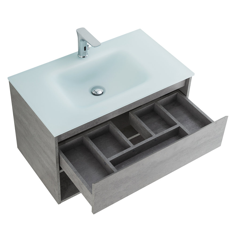 Приобрести belbagno тумба c раковиной kraft 80 см, с одним ящиком и полкой, подвесная cemento grigio, стеклянная раковина
